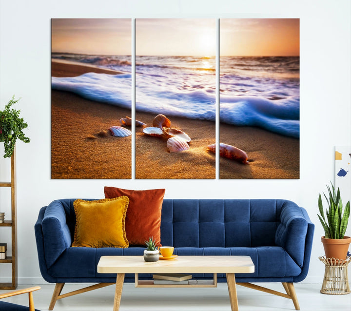 Sea Shell Sandy Ocean Beach Canvas Wall Art Print Framed Ready to Hang