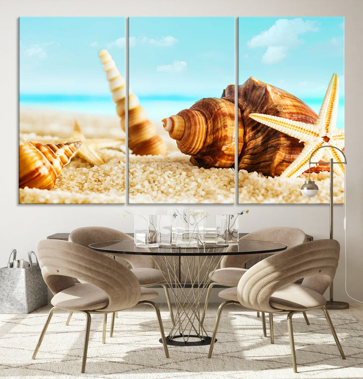 Sea Shells by the Beach Canvas Wall Art Print Framed Nautical Art Wall Decor