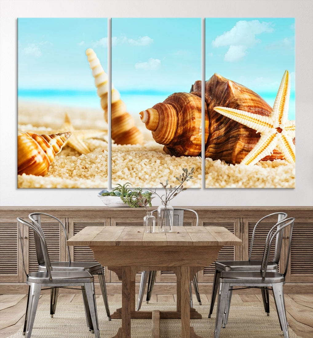 Sea Shells by the Beach Canvas Wall Art Print Framed Nautical Art Wall Decor