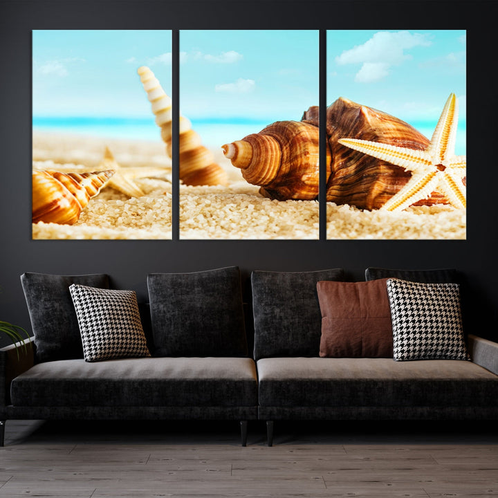 Sea Shells by the Beach Canvas Wall Art Print Framed Nautical Art Wall Decor