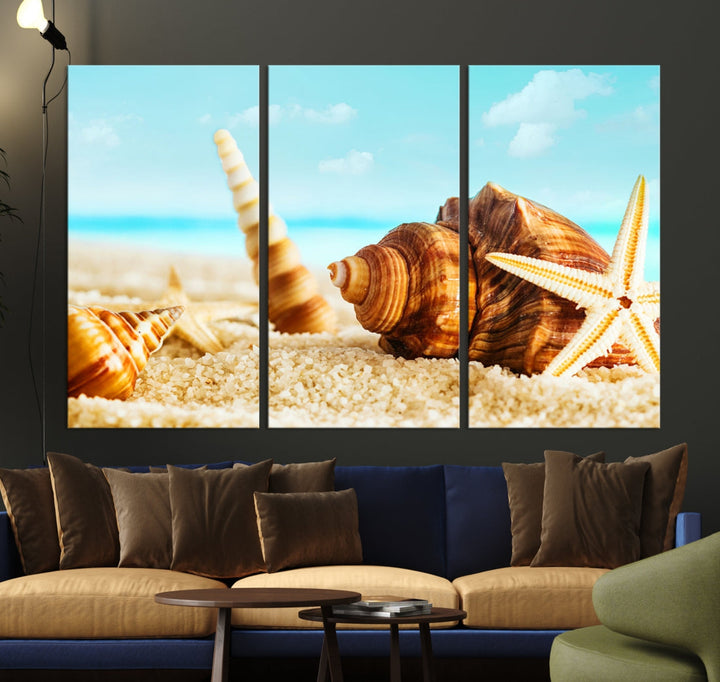 Sea Shells by the Beach Canvas Wall Art Print Framed Nautical Art Wall Decor