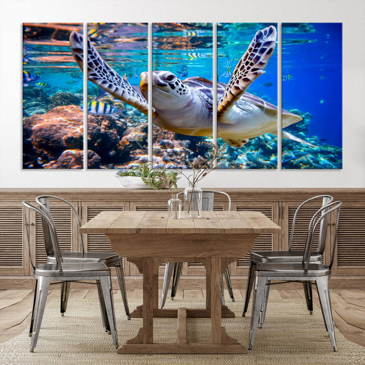 Sea Turtle Underwater Canvas Wall Art Print - Vibrant Ocean Life for Living Room, Bedroom, or Office, Ready to Hang