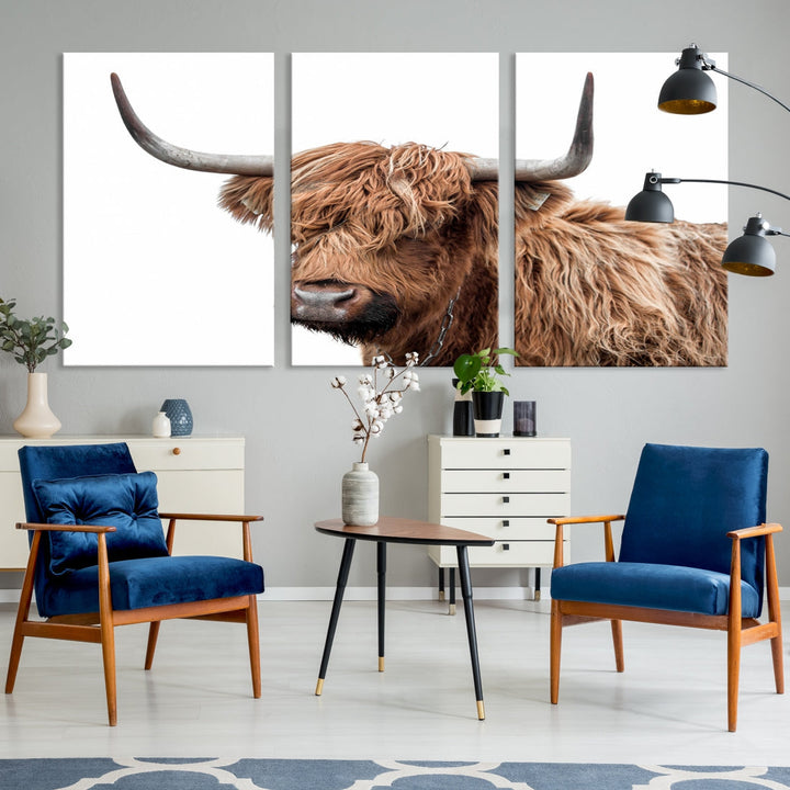 Self Portrait of Highland Cow Canvas Wall Art Print Animal Picture Artwork