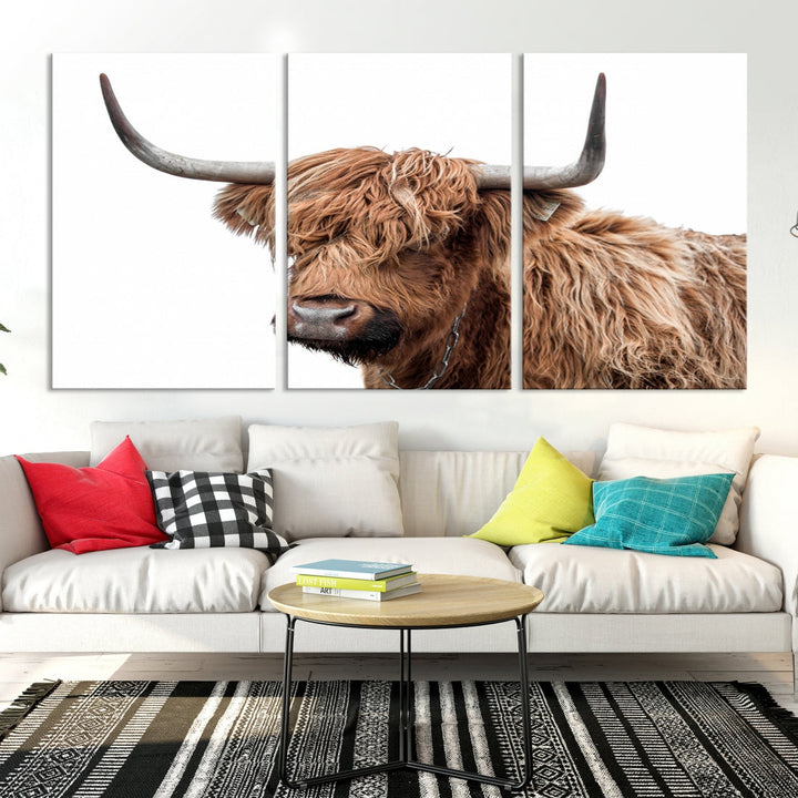 Self Portrait of Highland Cow Canvas Wall Art Print Animal Picture Artwork