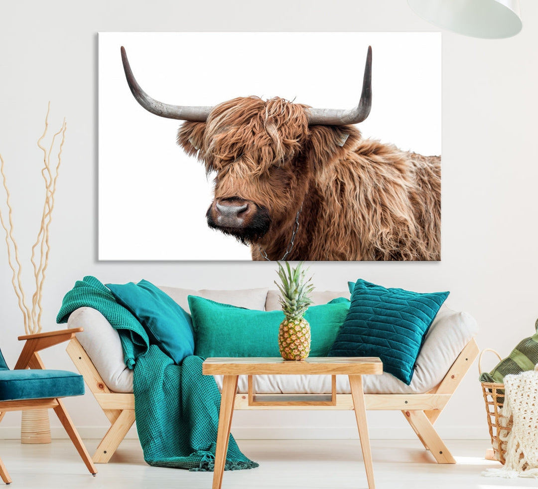 Self Portrait of Highland Cow Canvas Wall Art Print Animal Picture Artwork