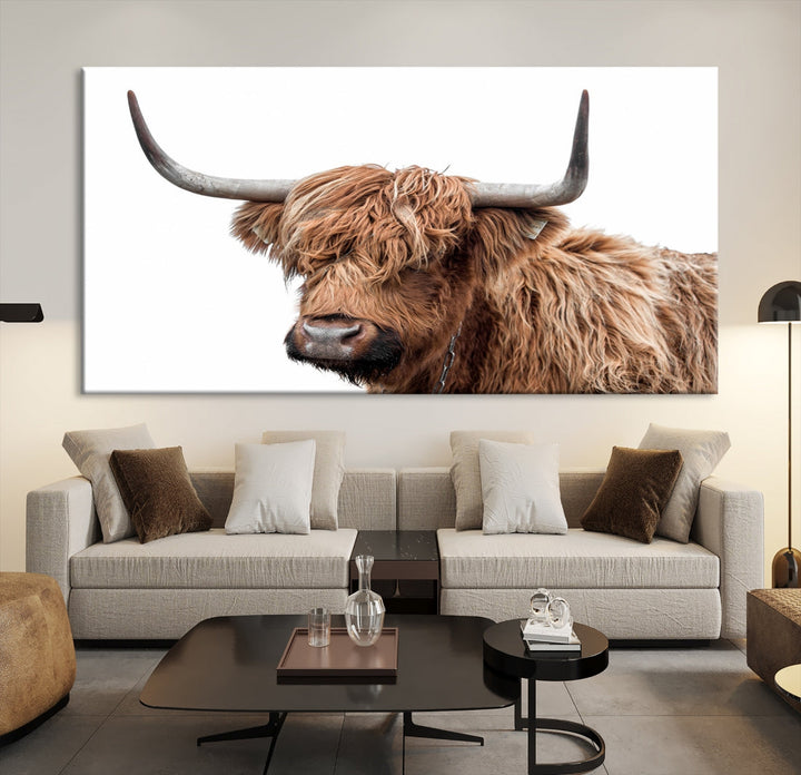 Self Portrait of Highland Cow Canvas Wall Art Print Animal Picture Artwork