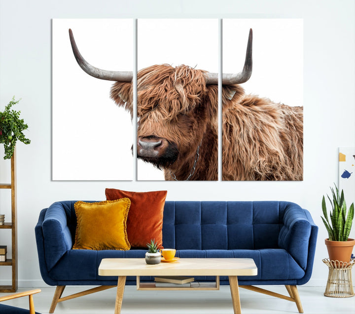 Self Portrait of Highland Cow Canvas Wall Art Print Animal Picture Artwork