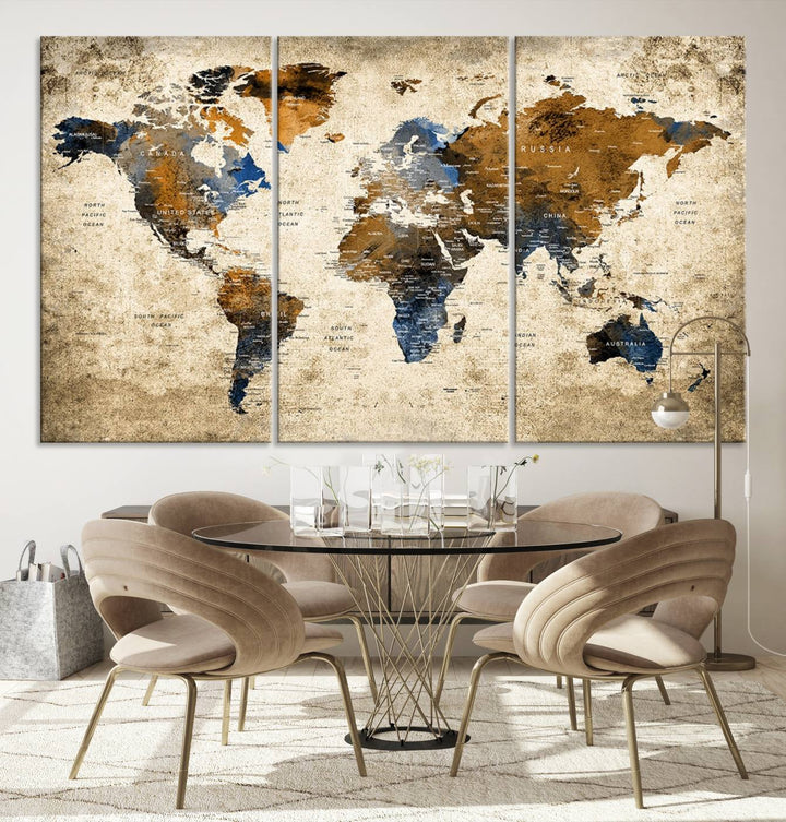 Sephia World Map Wall Art Multi Panel X-Large Canvas Print for Home Decor