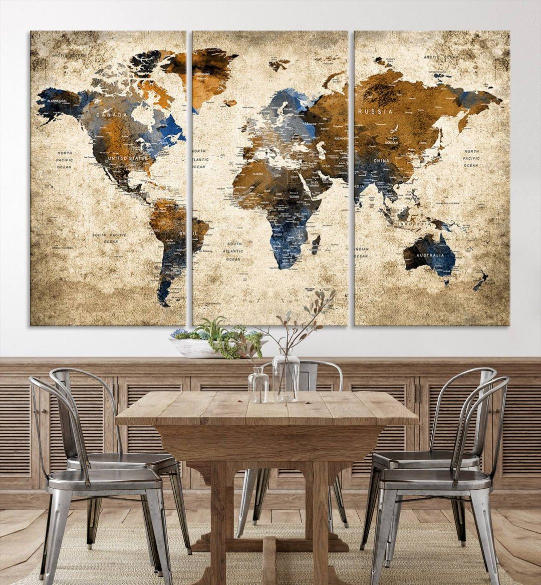 Sephia World Map Wall Art Multi Panel X-Large Canvas Print for Home Decor