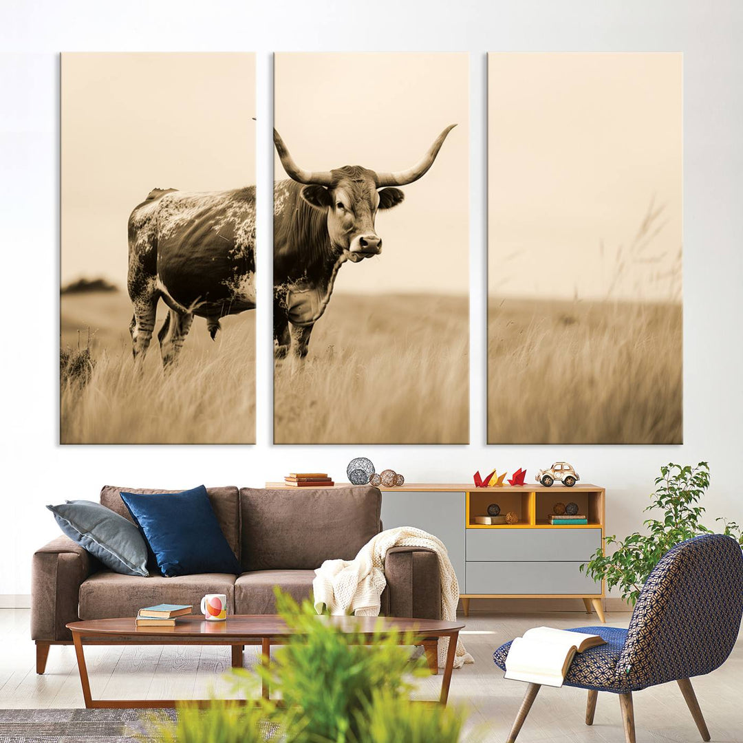 Sepia American Bison Wall Art Print for Farmhouse Wall Decor, Western Canvas Print