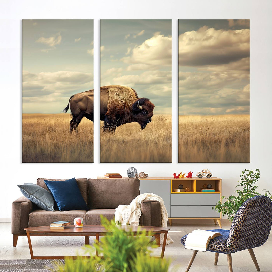 Sepia American Bison Wall Art Print for Farmhouse Wall Decor, Western Canvas Print