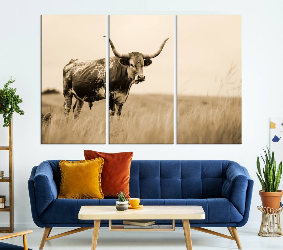 Sepia American Bison Wall Art Print for Farmhouse Wall Decor, Western Canvas Print