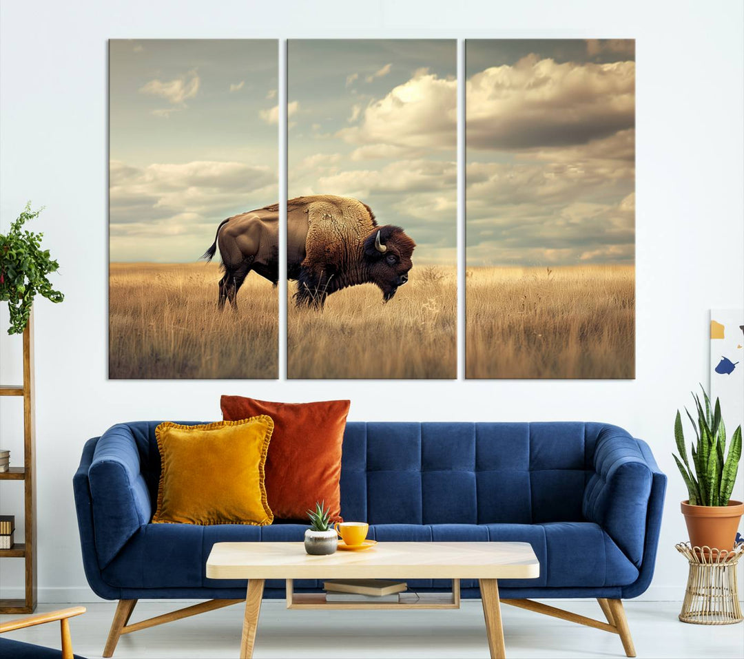 Sepia American Bison Wall Art Print for Farmhouse Wall Decor, Western Canvas Print