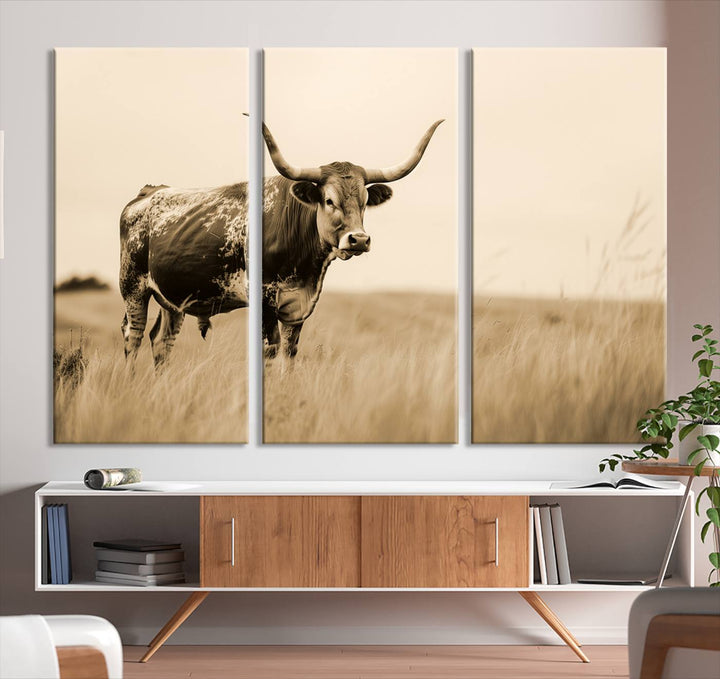 Sepia American Bison Wall Art Print for Farmhouse Wall Decor, Western Canvas Print