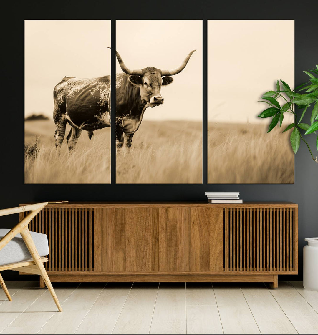 Sepia American Bison Wall Art Print for Farmhouse Wall Decor, Western Canvas Print