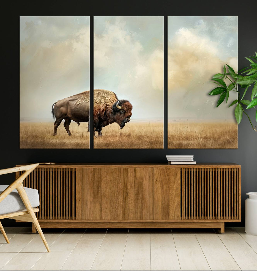 Sepia American Bison Wall Art Print for Farmhouse Wall Decor, Western Canvas Print