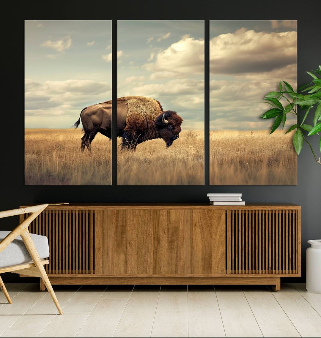 Sepia American Bison Wall Art Print for Farmhouse Wall Decor, Western Canvas Print