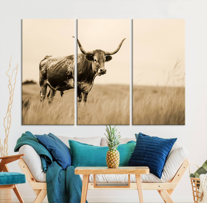 Sepia American Bison Wall Art Print for Farmhouse Wall Decor, Western Canvas Print