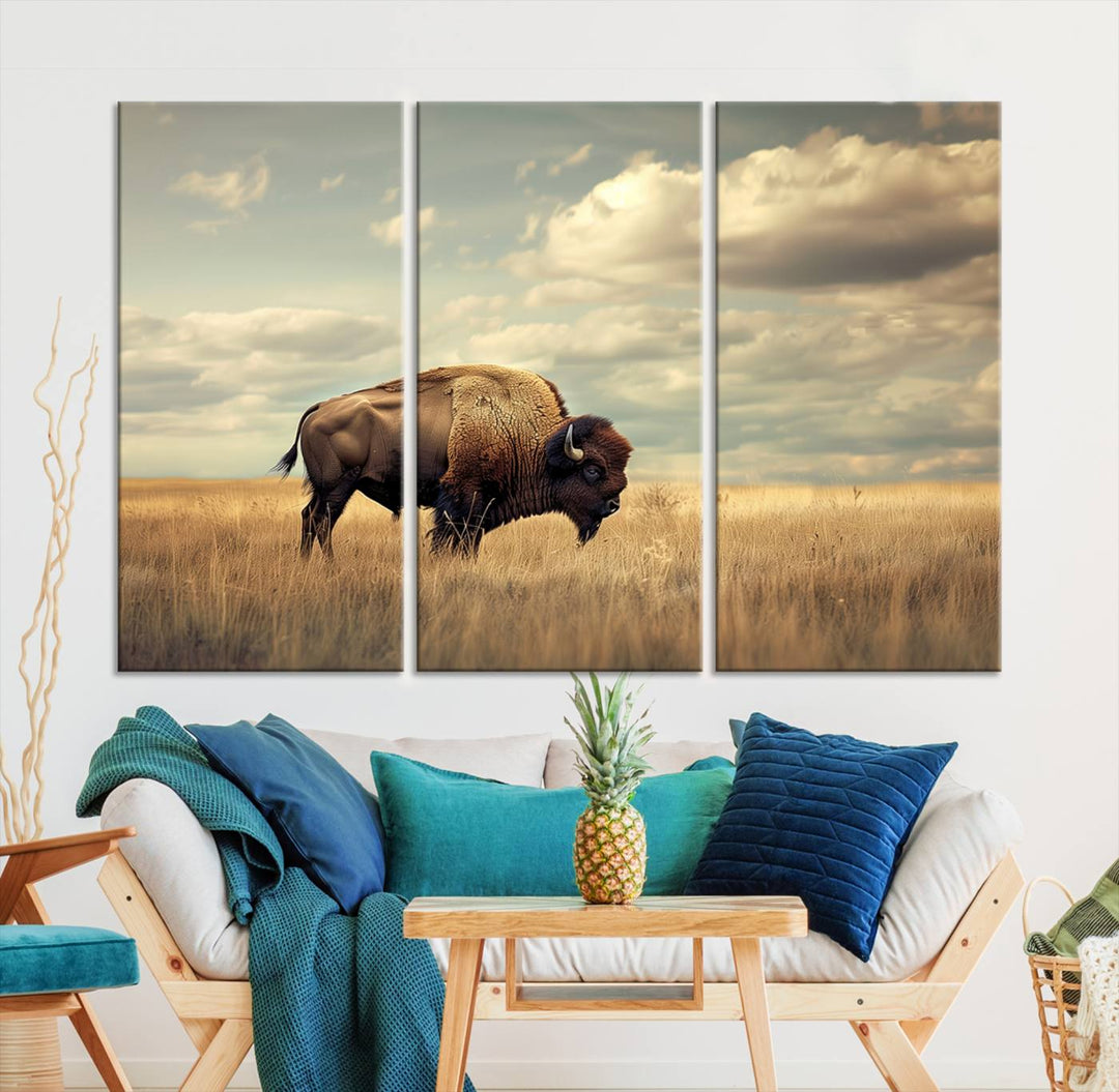 Sepia American Bison Wall Art Print for Farmhouse Wall Decor, Western Canvas Print