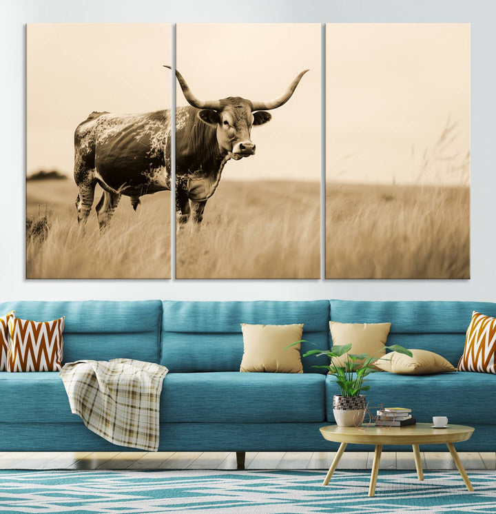 Sepia American Bison Wall Art Print for Farmhouse Wall Decor, Western Canvas Print