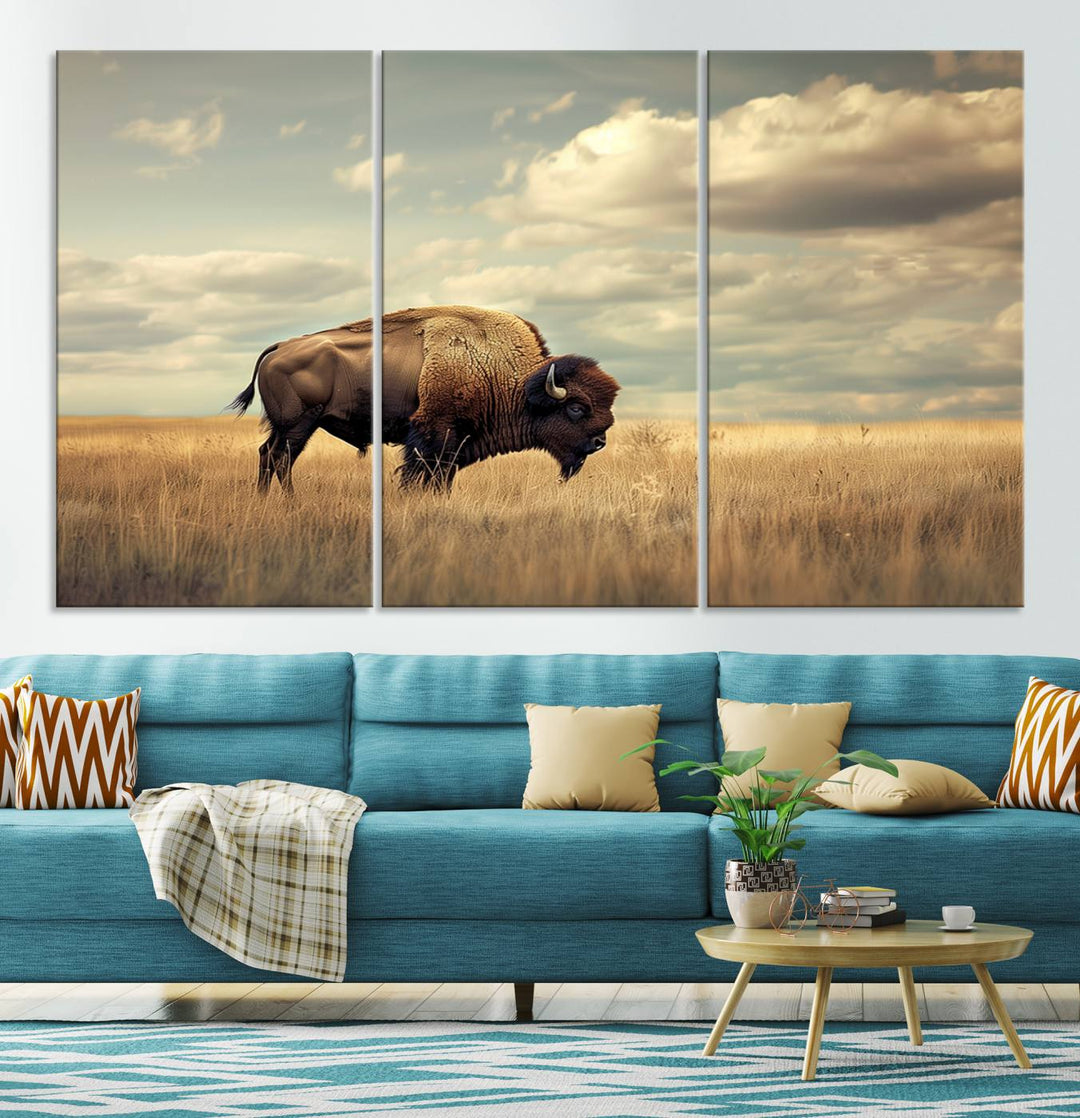 Sepia American Bison Wall Art Print for Farmhouse Wall Decor, Western Canvas Print