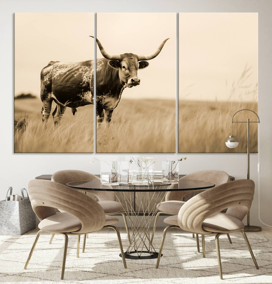 Sepia American Bison Wall Art Print for Farmhouse Wall Decor, Western Canvas Print