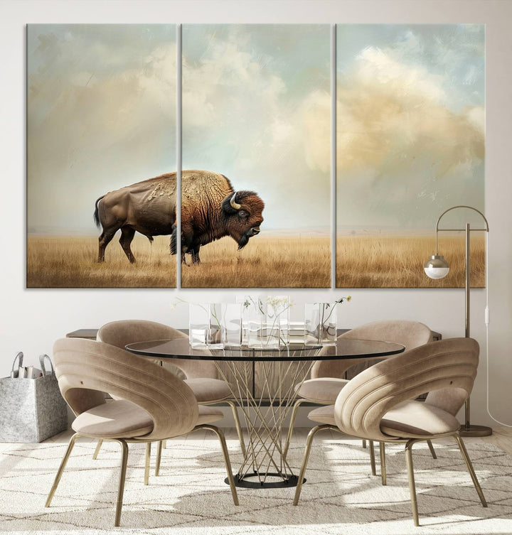 Sepia American Bison Wall Art Print for Farmhouse Wall Decor, Western Canvas Print