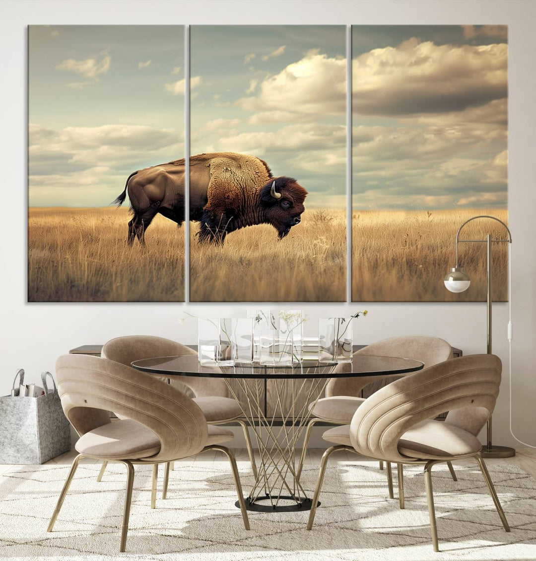 Sepia American Bison Wall Art Print for Farmhouse Wall Decor, Western Canvas Print