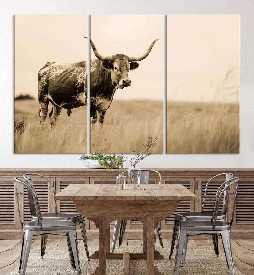 Sepia American Bison Wall Art Print for Farmhouse Wall Decor, Western Canvas Print