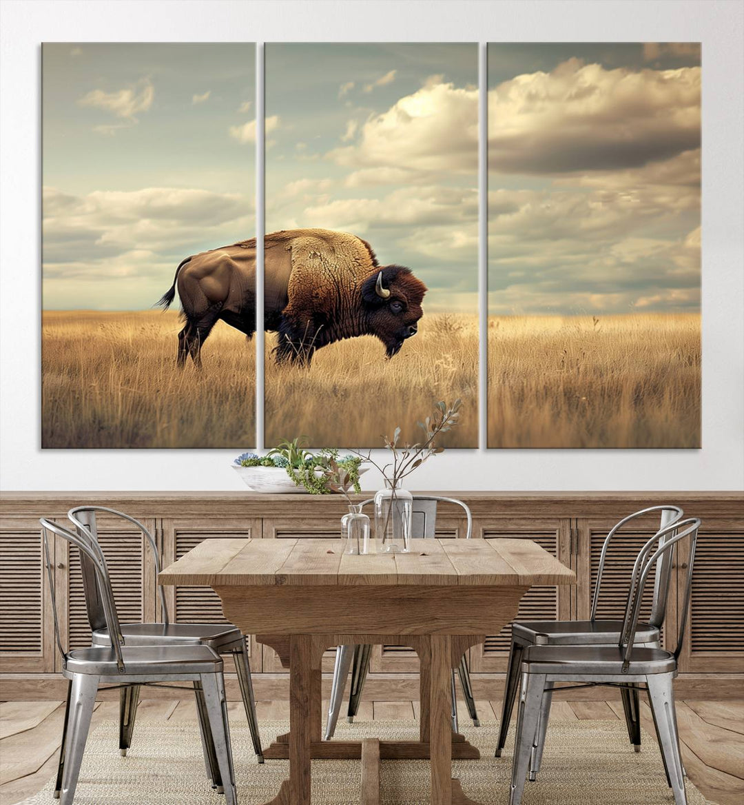 Sepia American Bison Wall Art Print for Farmhouse Wall Decor, Western Canvas Print