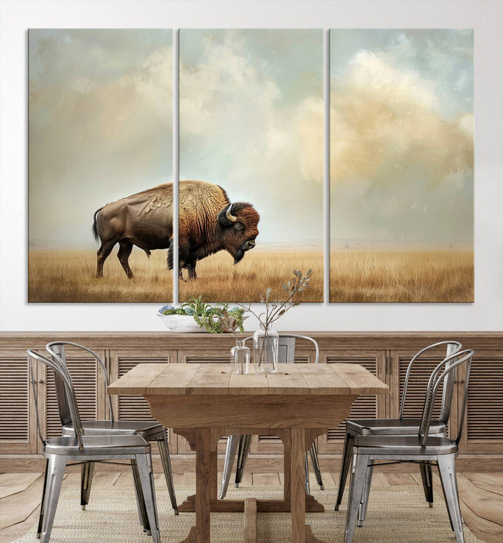 Sepia American Bison Wall Art Print for Farmhouse Wall Decor, Western Canvas Print