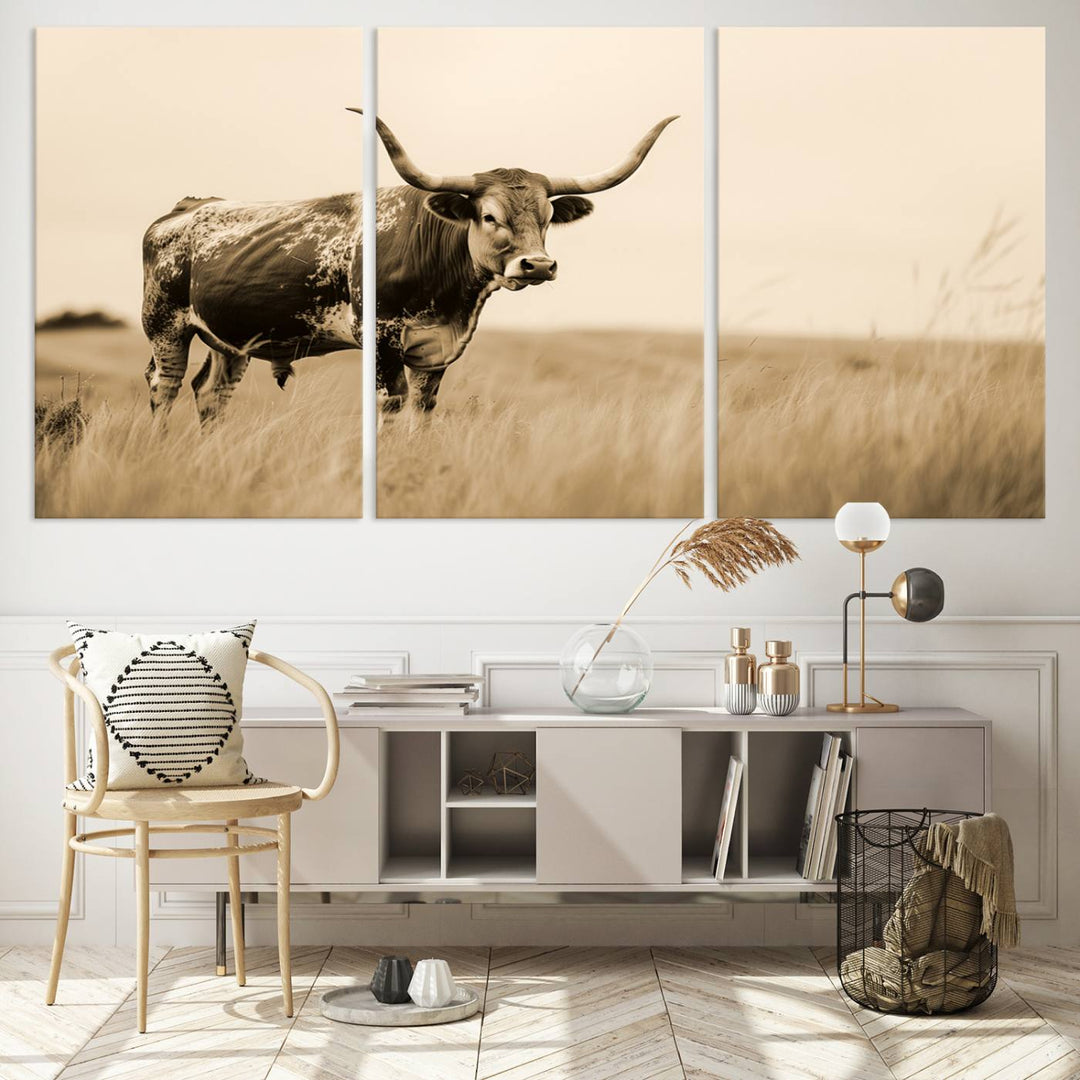 Sepia American Bison Wall Art Print for Farmhouse Wall Decor, Western Canvas Print