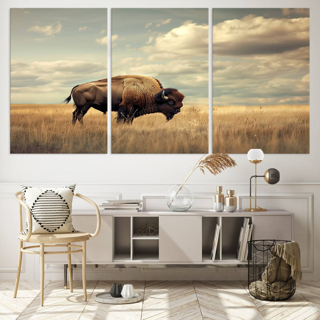 Sepia American Bison Wall Art Print for Farmhouse Wall Decor, Western Canvas Print