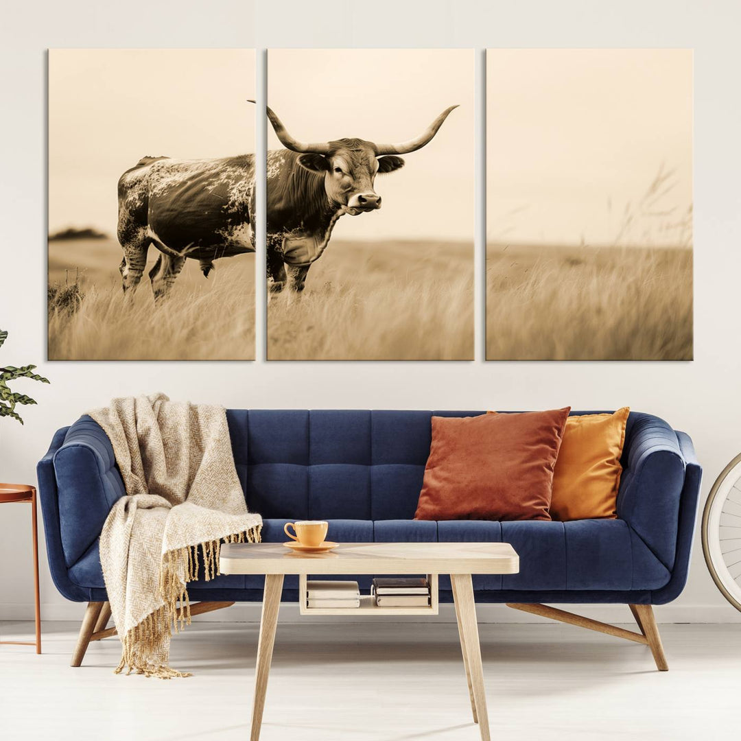 Sepia American Bison Wall Art Print for Farmhouse Wall Decor, Western Canvas Print