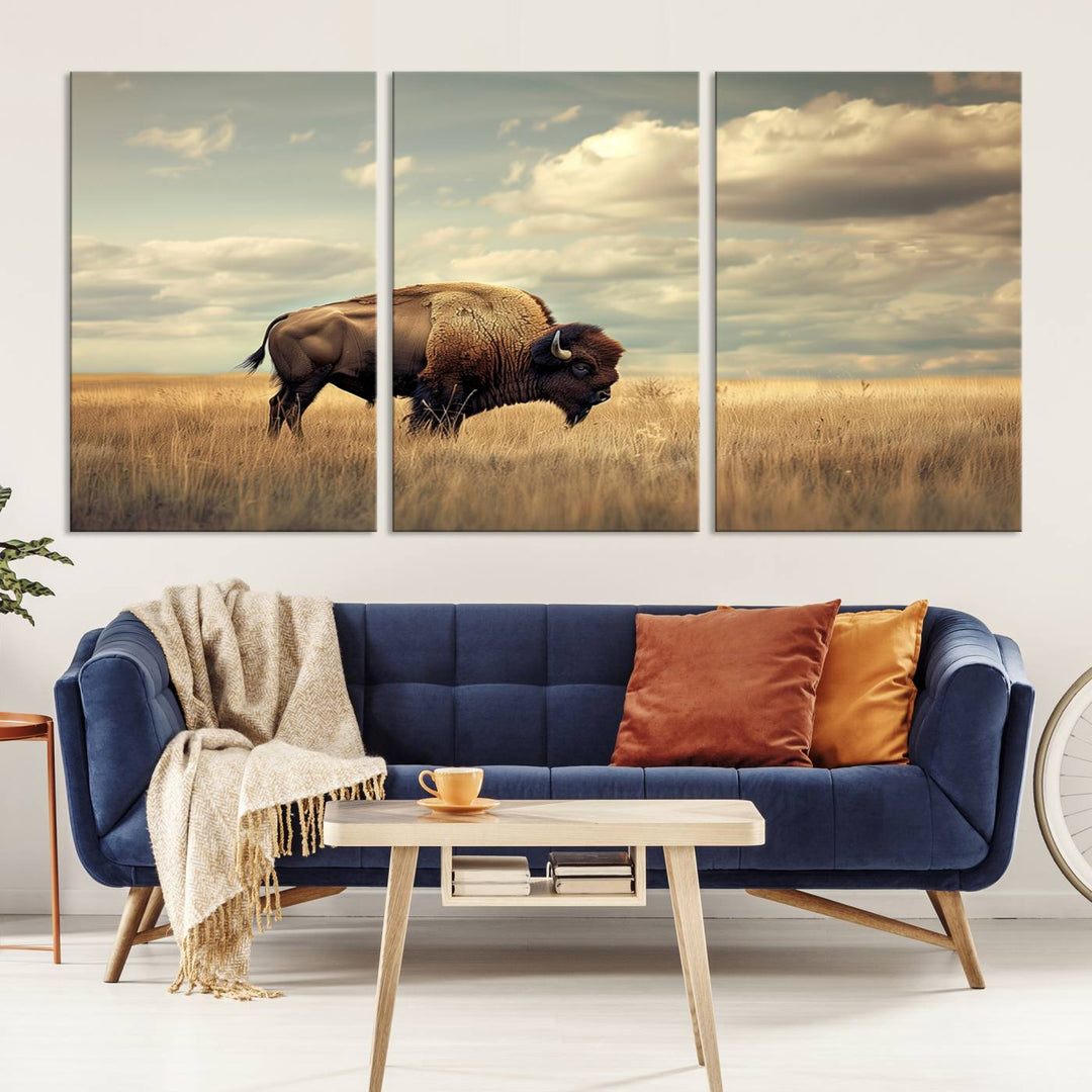 Sepia American Bison Wall Art Print for Farmhouse Wall Decor, Western Canvas Print