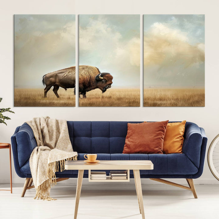 Sepia American Bison Wall Art Print for Farmhouse Wall Decor, Western Canvas Print