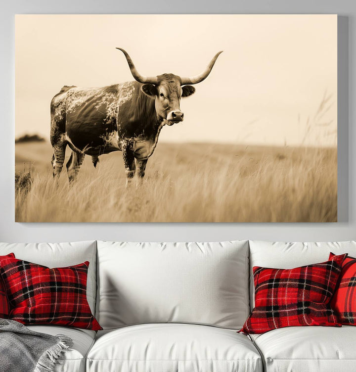 Sepia American Bison Wall Art Print for Farmhouse Wall Decor, Western Canvas Print