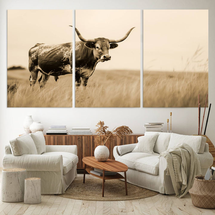 Sepia American Bison Wall Art Print for Farmhouse Wall Decor, Western Canvas Print