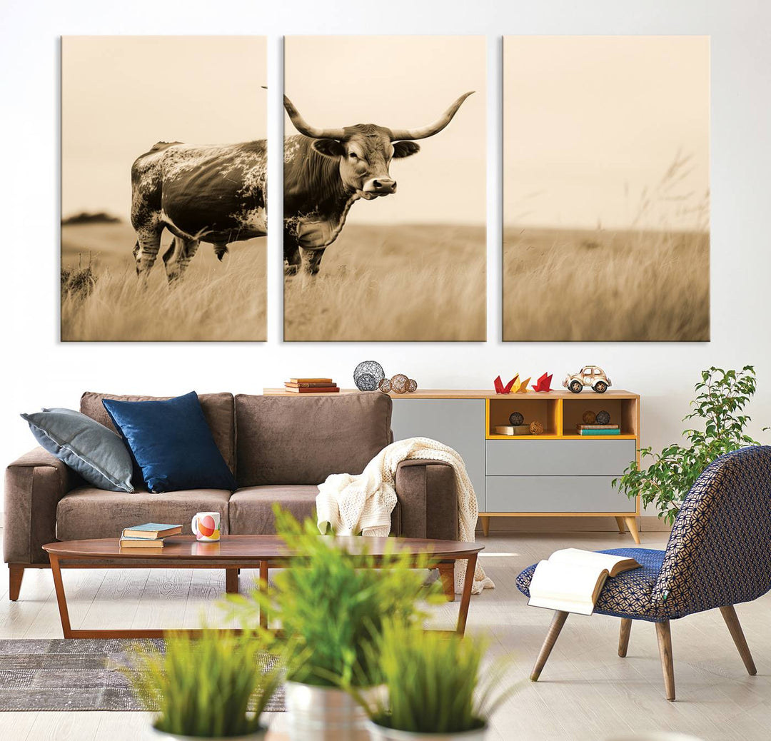 Sepia American Bison Wall Art Print for Farmhouse Wall Decor, Western Canvas Print