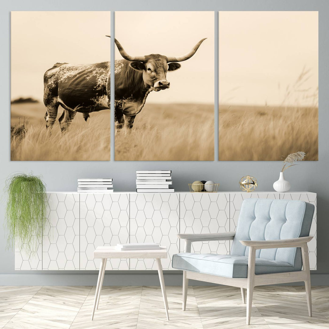 Sepia American Bison Wall Art Print for Farmhouse Wall Decor, Western Canvas Print