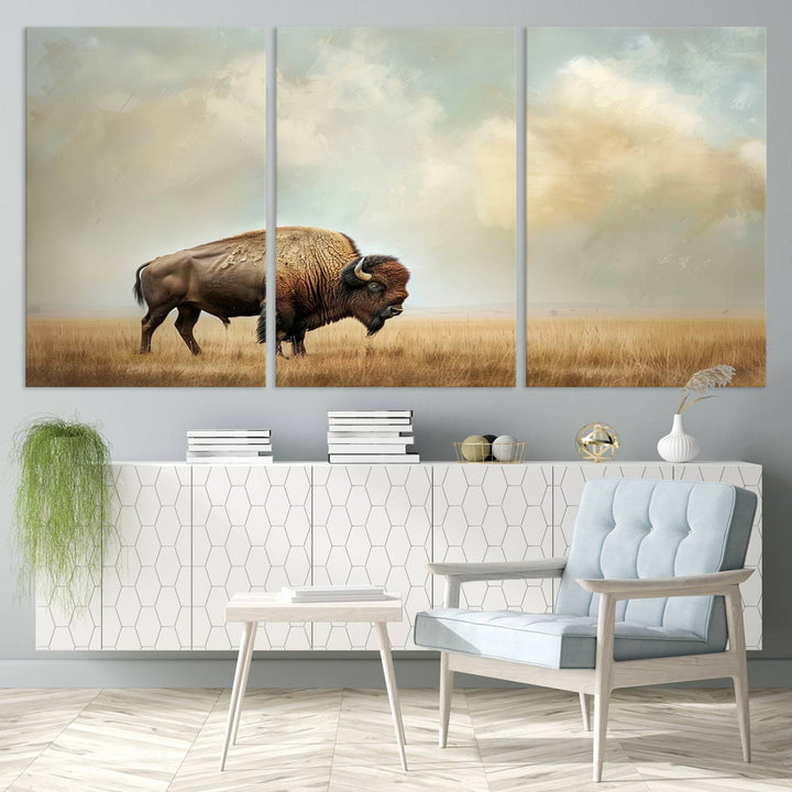 Sepia American Bison Wall Art Print for Farmhouse Wall Decor, Western Canvas Print