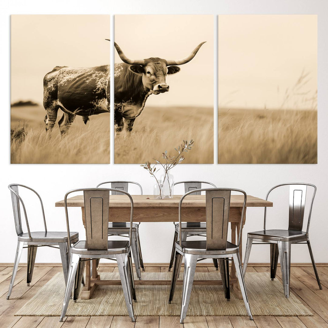 Sepia American Bison Wall Art Print for Farmhouse Wall Decor, Western Canvas Print