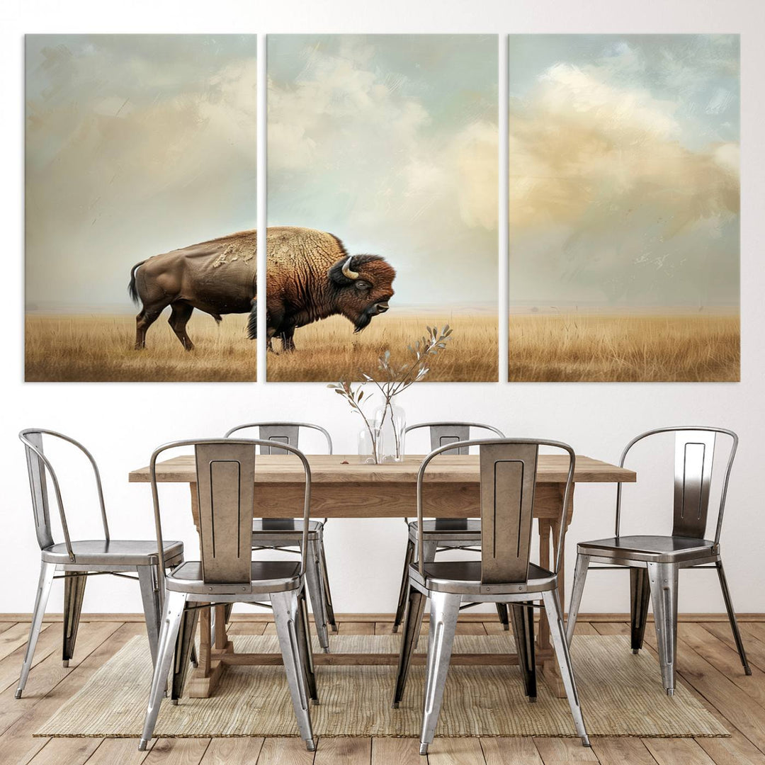 Sepia American Bison Wall Art Print for Farmhouse Wall Decor, Western Canvas Print