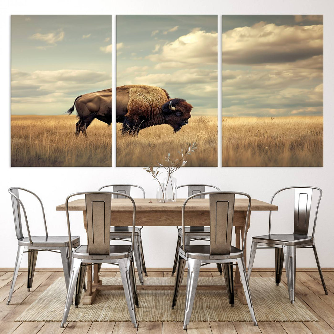 Sepia American Bison Wall Art Print for Farmhouse Wall Decor, Western Canvas Print