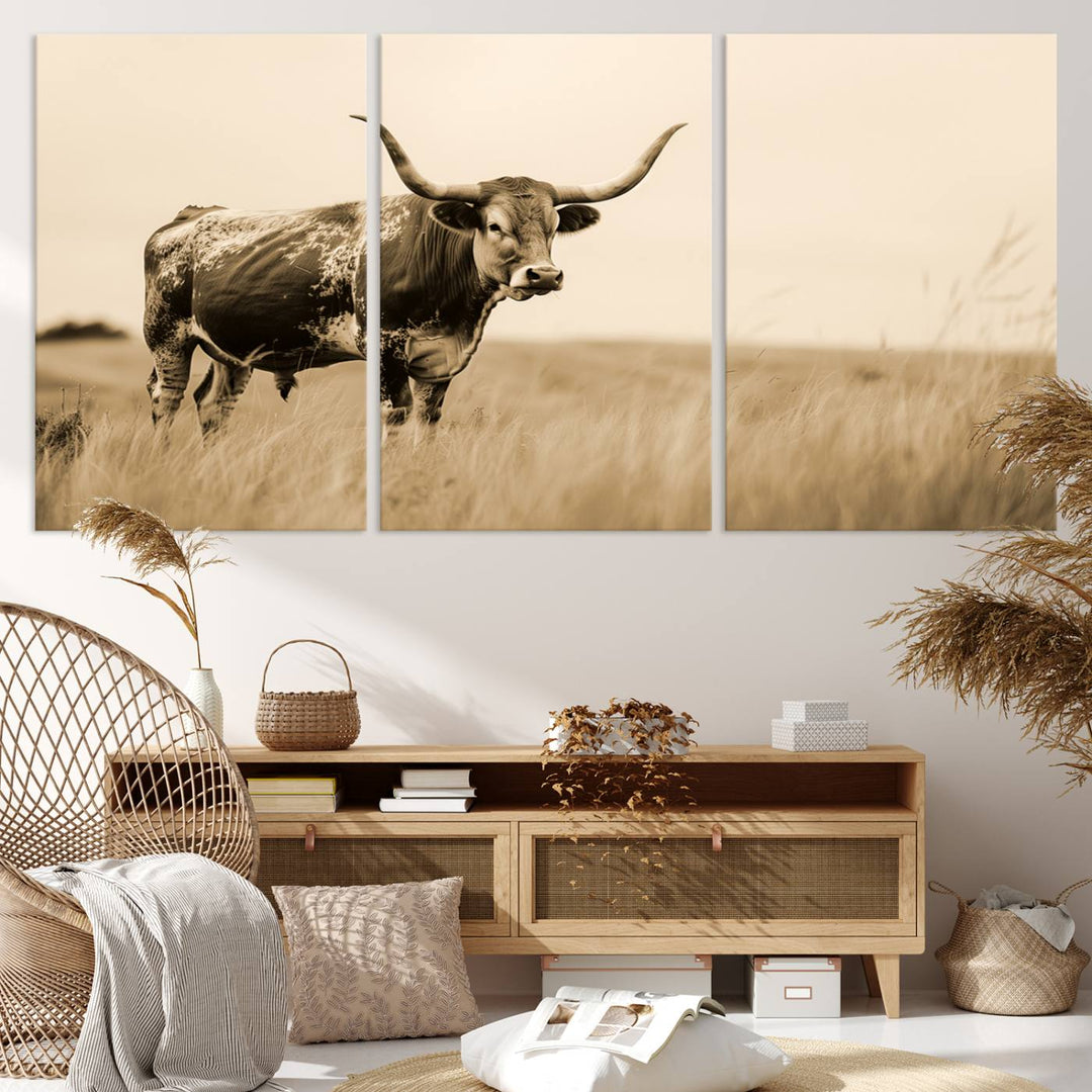 Sepia American Bison Wall Art Print for Farmhouse Wall Decor, Western Canvas Print