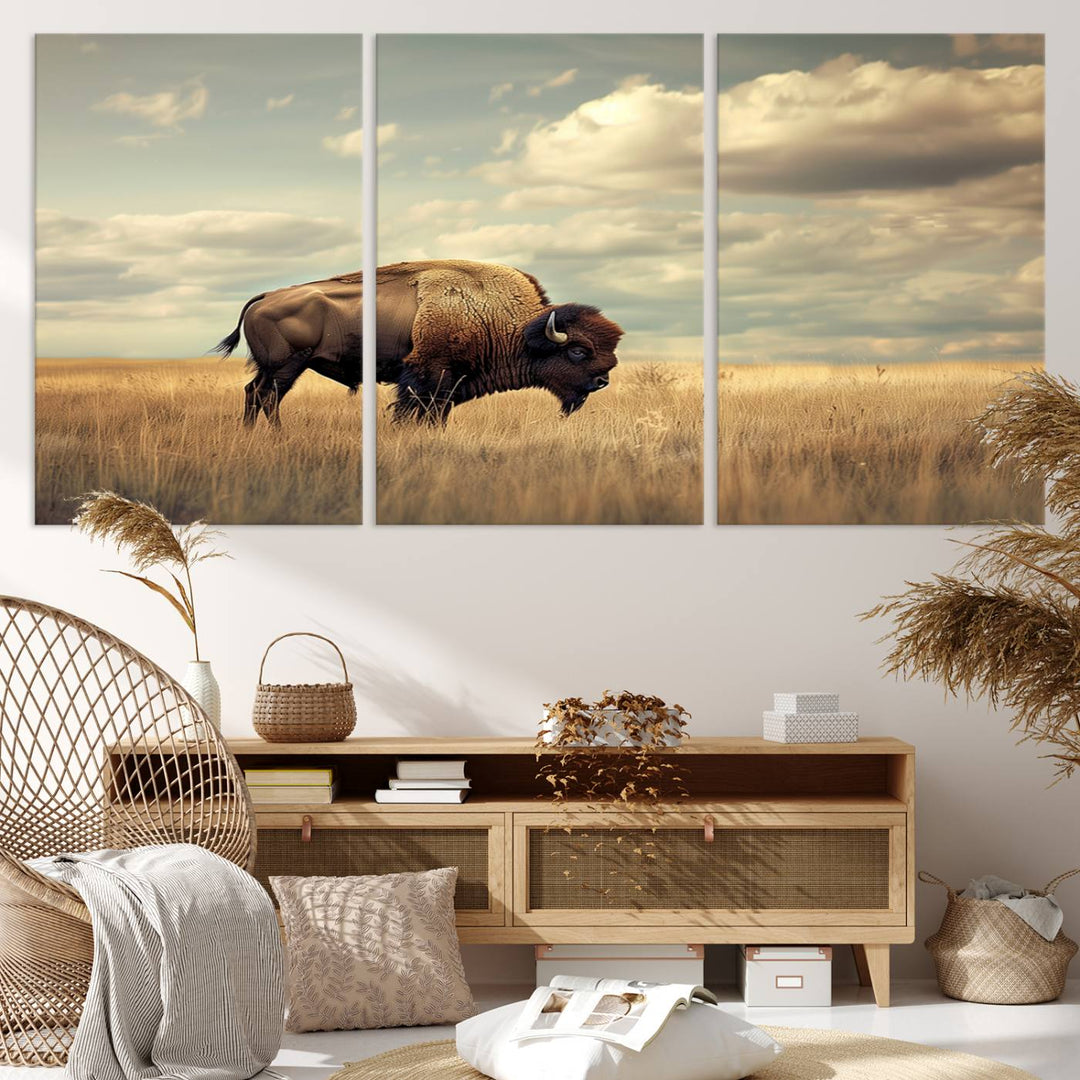 Sepia American Bison Wall Art Print for Farmhouse Wall Decor, Western Canvas Print