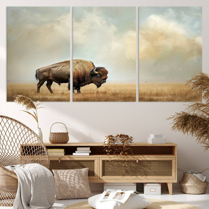 Sepia American Bison Wall Art Print for Farmhouse Wall Decor, Western Canvas Print