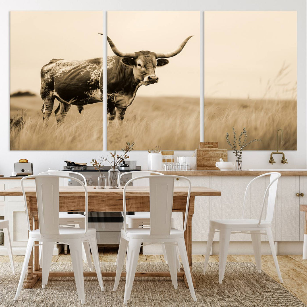 Sepia American Bison Wall Art Print for Farmhouse Wall Decor, Western Canvas Print