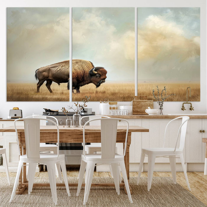 Sepia American Bison Wall Art Print for Farmhouse Wall Decor, Western Canvas Print