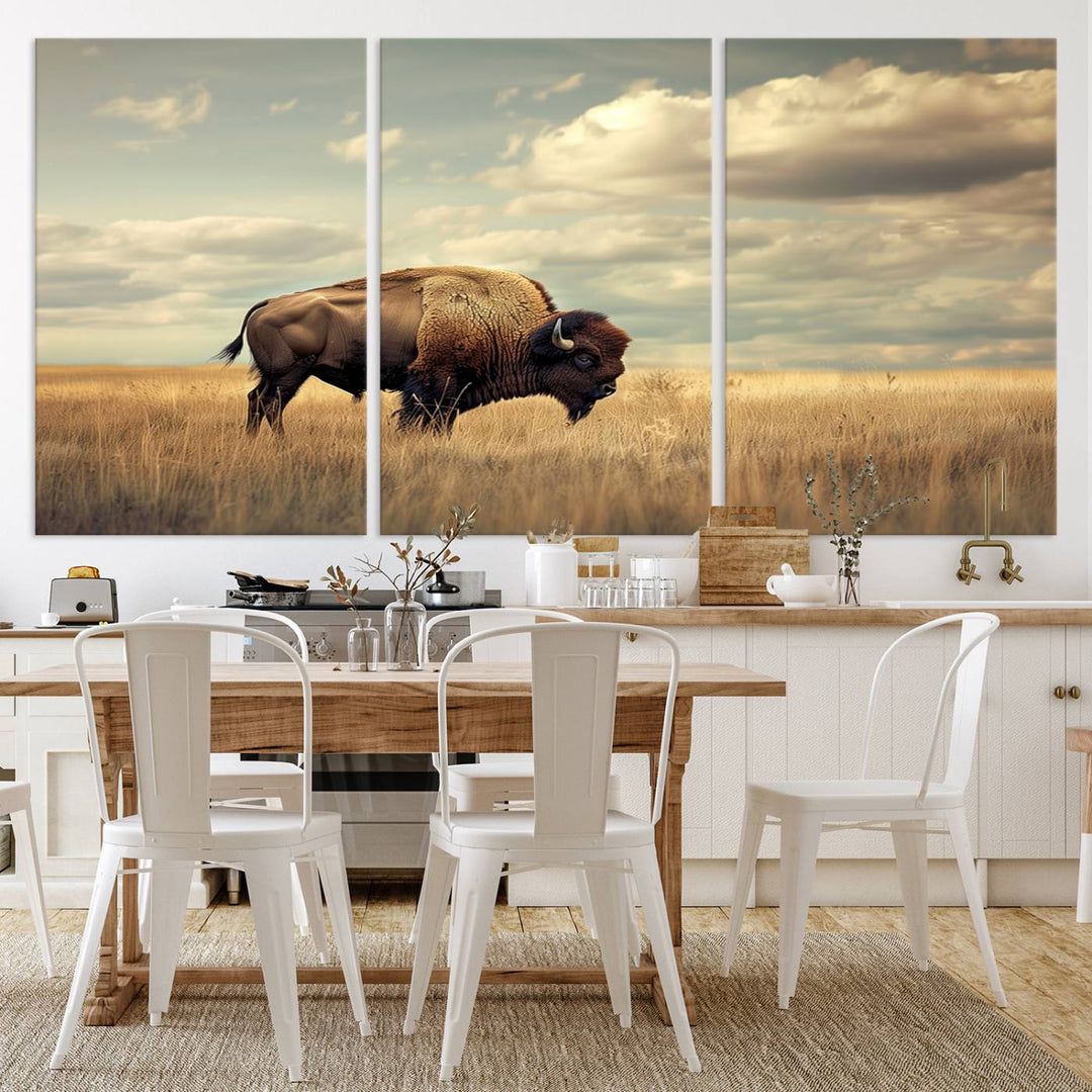 Sepia American Bison Wall Art Print for Farmhouse Wall Decor, Western Canvas Print